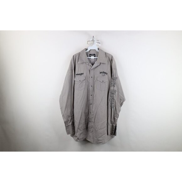 Jack Daniels x Wrangler Mens 2XLT Spell Out Diamond Western Cowboy Button Shirt - Picture 1 of 16